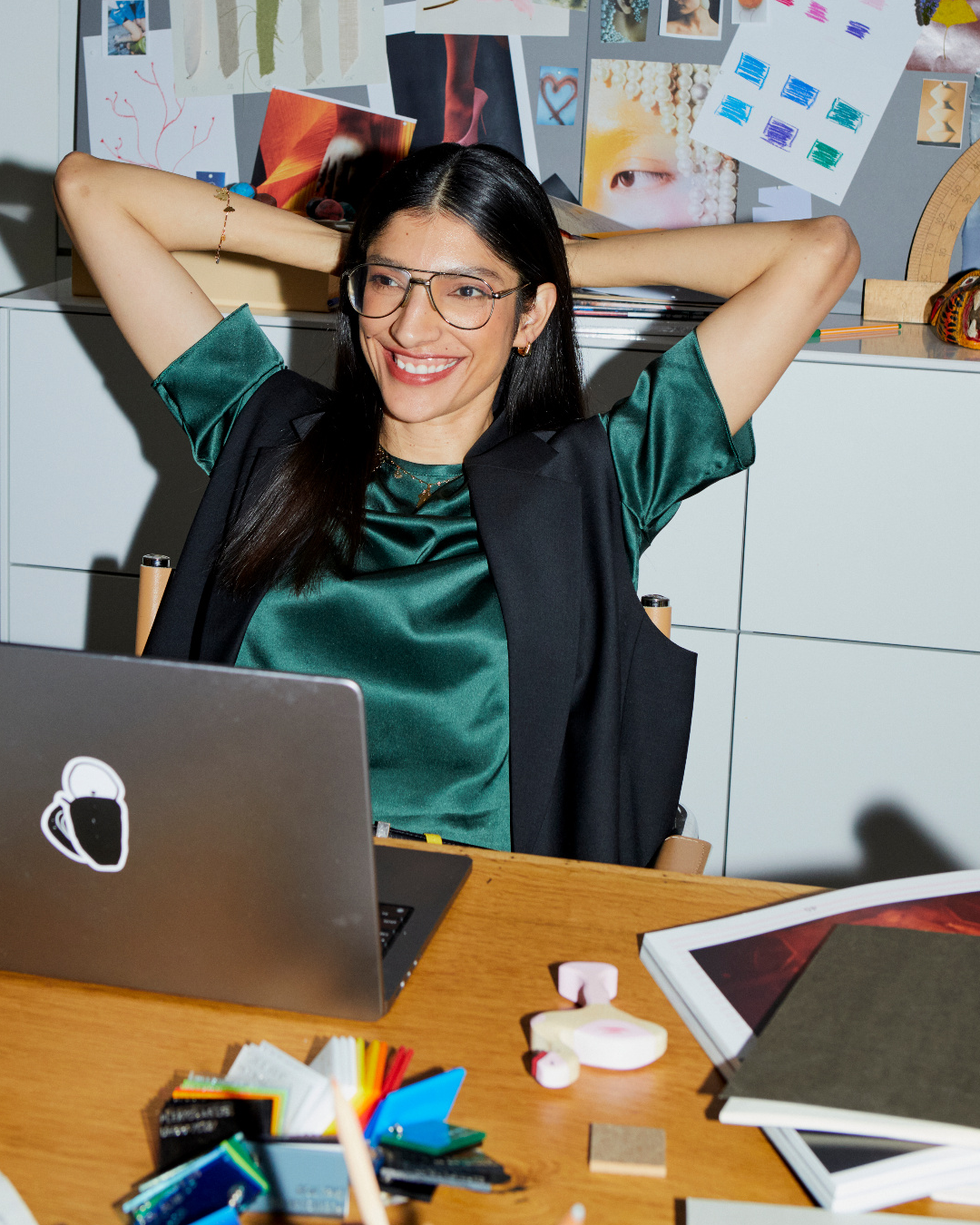 An adult at a desk during a video psychiatry visit